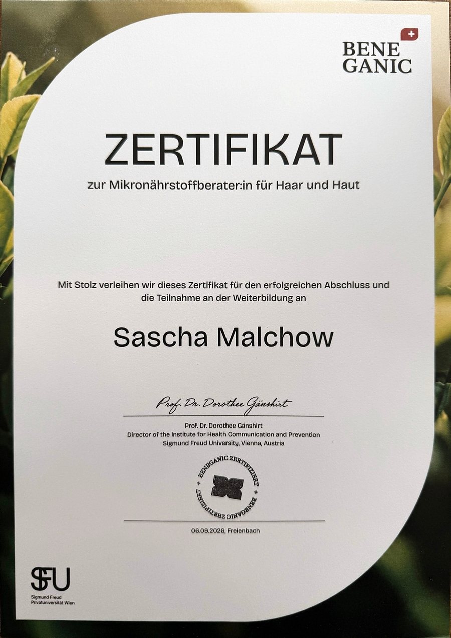 Zertifikat Mikronährstoffberater:in für Haar und Haut – Sascha Malchow, Beneganic, 06.09.2026